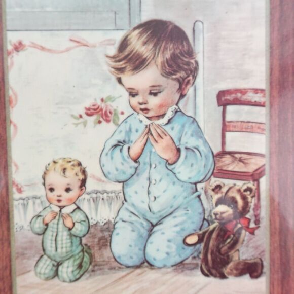 Vintage Bonella Milano Italy Print on Wood Boy Praying Childs Room - Picture 6 of 11